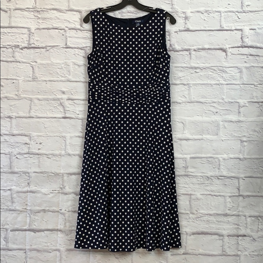 Blue & White Polka Dot Sleeveless Dress - Large